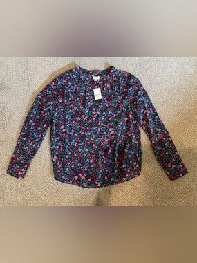 J. Crew Navy Floral Button-Front V-Neck Blouse - Size small